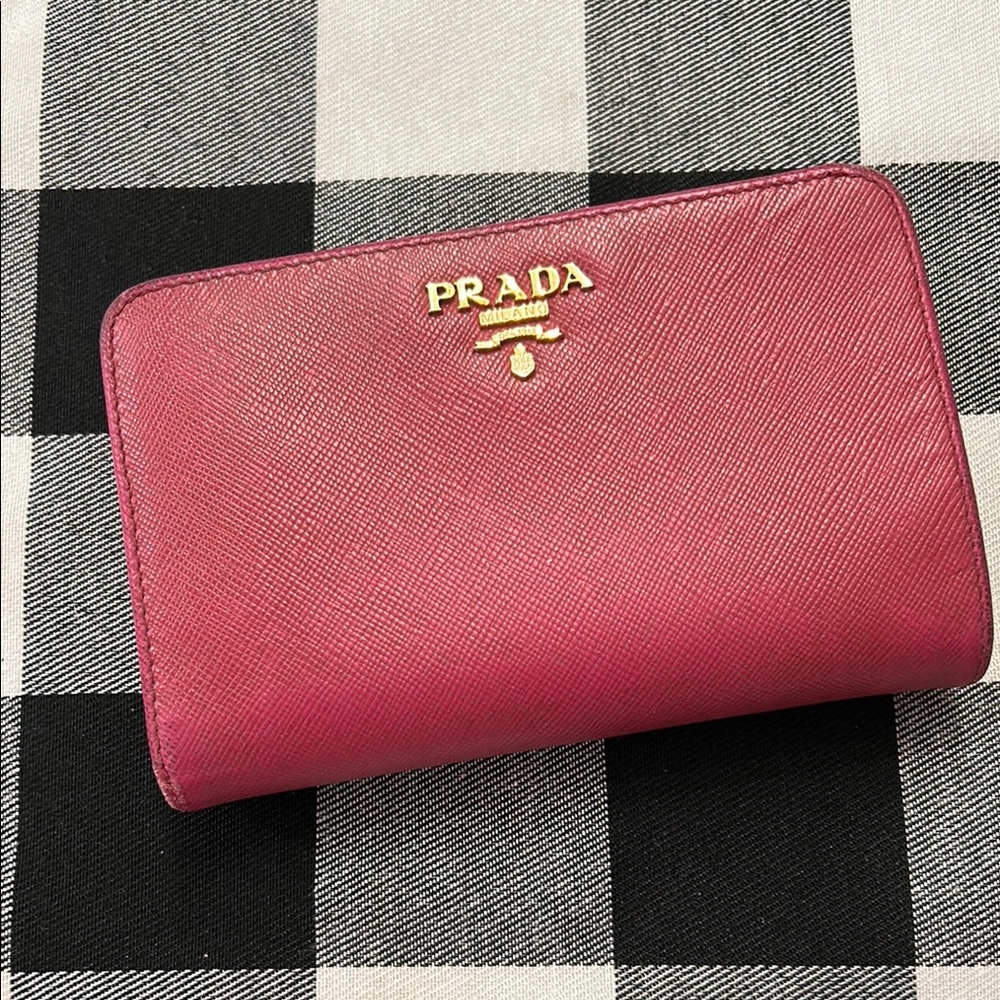 PRADA Pink Saffiano Bifold Compact Wallet